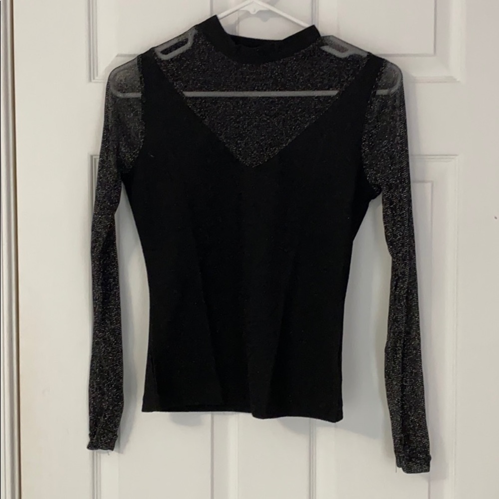 SHEIN Glitter Black Mesh Top